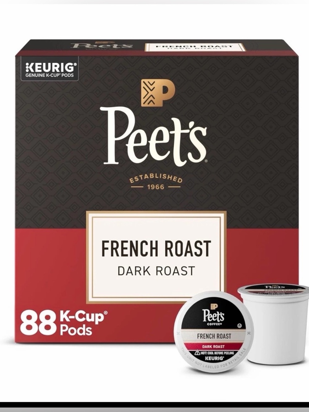 Peet's Coffee Coffee Pods, Dark Roast, French Roast, 88 K Cups